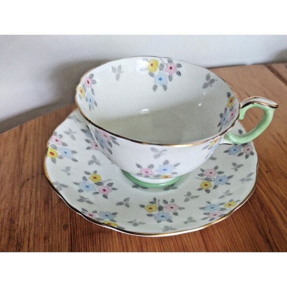 Vintage Staffordshire Bone China Hand Painted Floral Teacup & Saucer #15476 - Picture 3 of 11